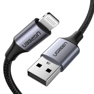 Ugreen кабель usb to lightning mfi, 1 м, алюминиевый корпус с оплеткой, черный | us291