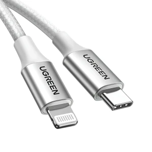 Ugreen кабель type-c на lightning mfi, 3a, 1м, оплетка shell, us304, серебристый Thumbnail 3