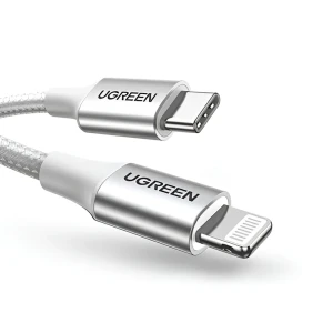 Ugreen кабель type-c на lightning mfi, 3a, 1м, оплетка shell, us304, серебристый Thumbnail 2