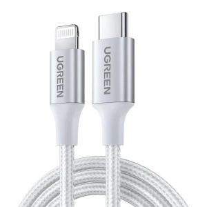 Ugreen cable type-c to lightning mfi, 3a, 1m, shell braided, us304, silver