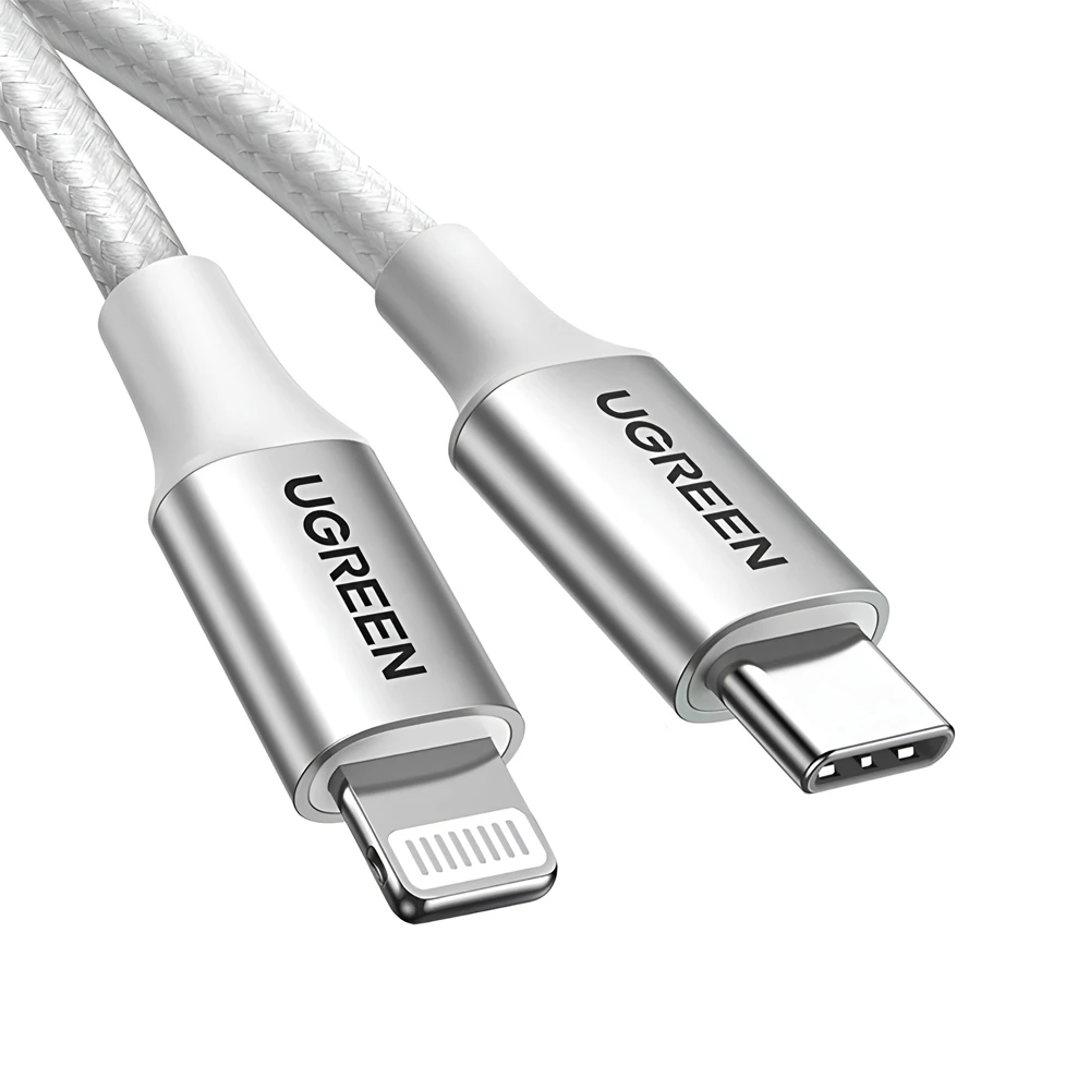Ugreen кабель type-c на lightning mfi, 3a, 1м, оплетка shell, us304, серебристый 3
