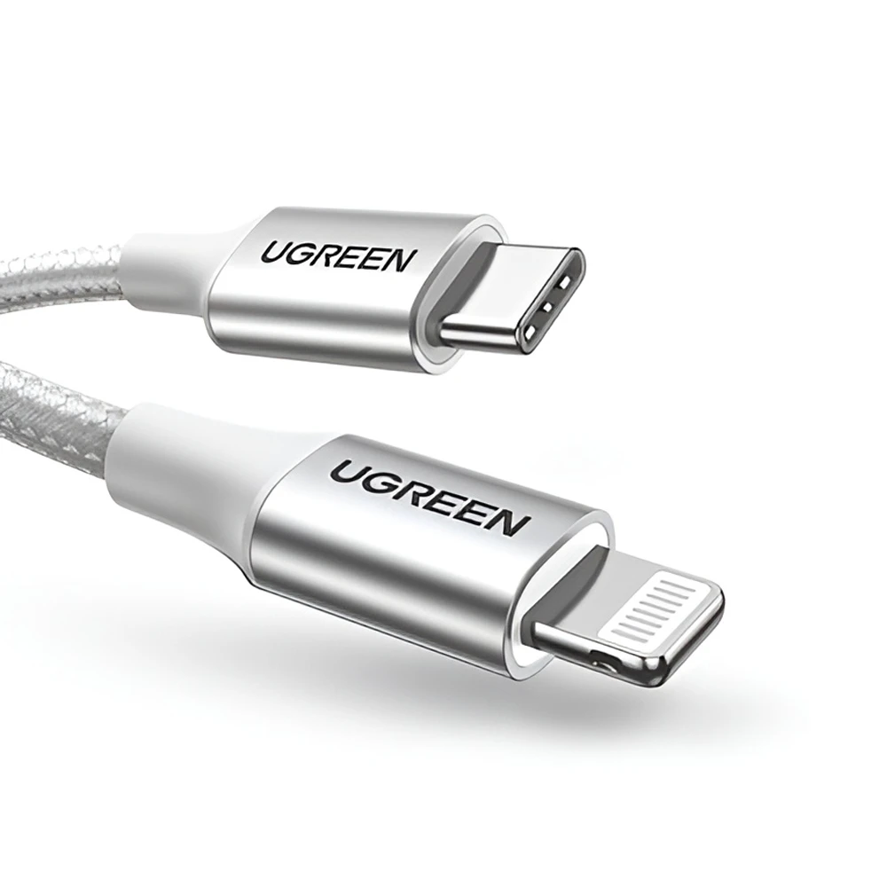 Ugreen кабель type-c на lightning mfi, 3a, 1м, оплетка shell, us304, серебристый 2