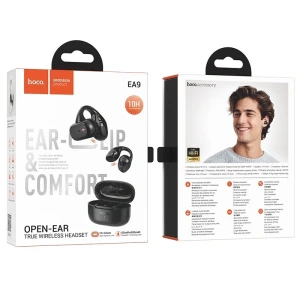 Căști bluetooth hoco ea9, cu clips, cu sunet clar, negre Thumbnail 2