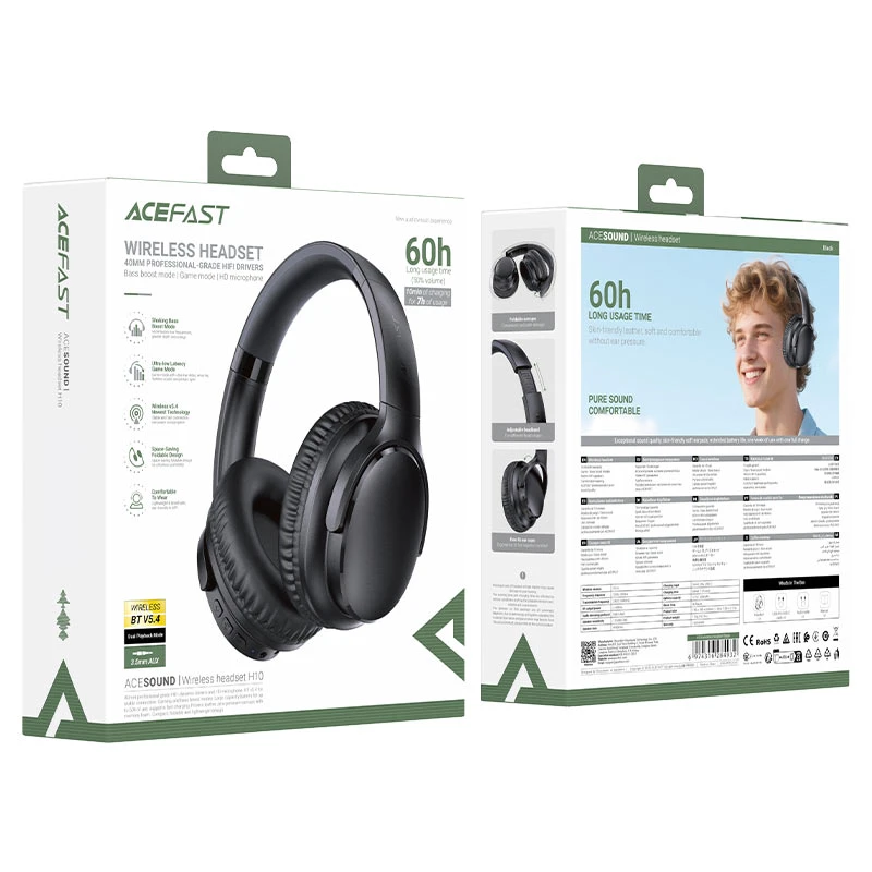 Căști wireless acefast h10 negre 2