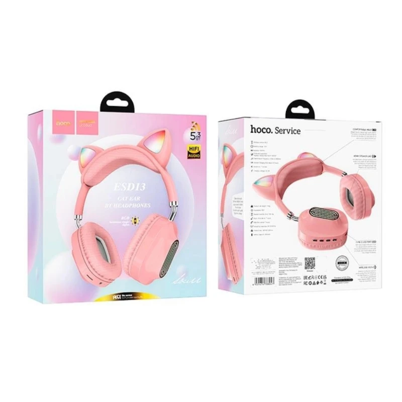 Наушники hoco esd13 skill с кошачьими ушками, розовые, bluetooth. 3