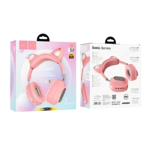 Наушники hoco esd13 skill с кошачьими ушками, розовые, bluetooth. Thumbnail 3