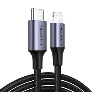 Ugreen кабель type-c на lightning mfi, 3a, 1.5 м, оплетка, us304, черный
