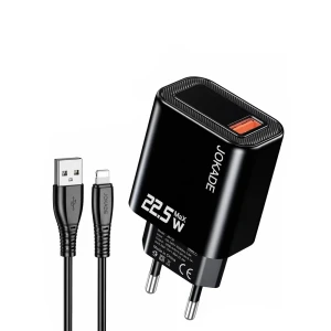 Зарядное устройство jokade wall charger 1*usb-a с кабелем usb-a на lightning 22,5w max jb139, черное
