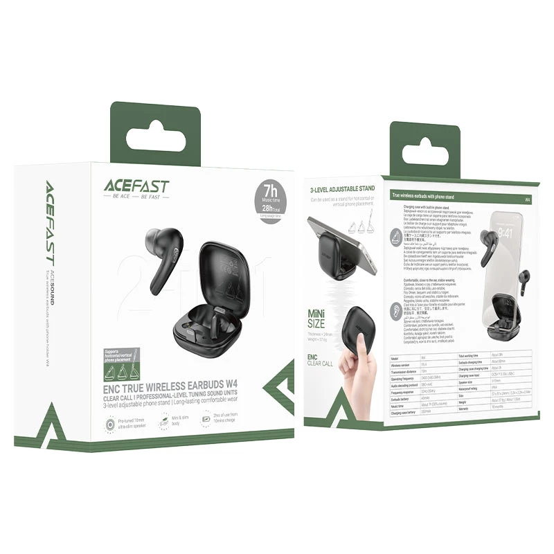 Căști intraauriculare acefast w4 cu suport pentru telefon, negre 2