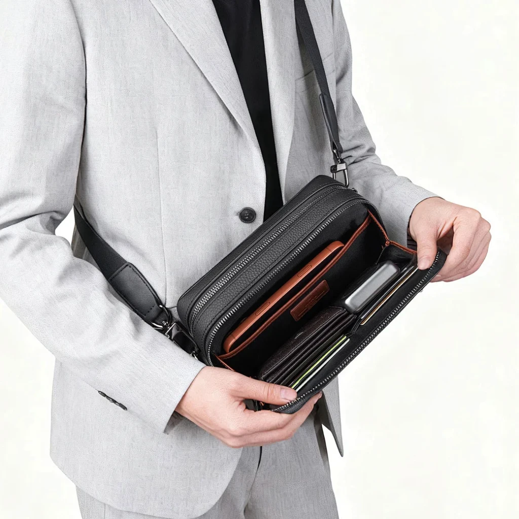 Geantă crossbody wiwu master fingerprint lock neagră 2