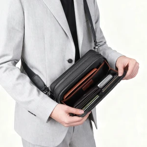 Geantă crossbody wiwu master fingerprint lock neagră
