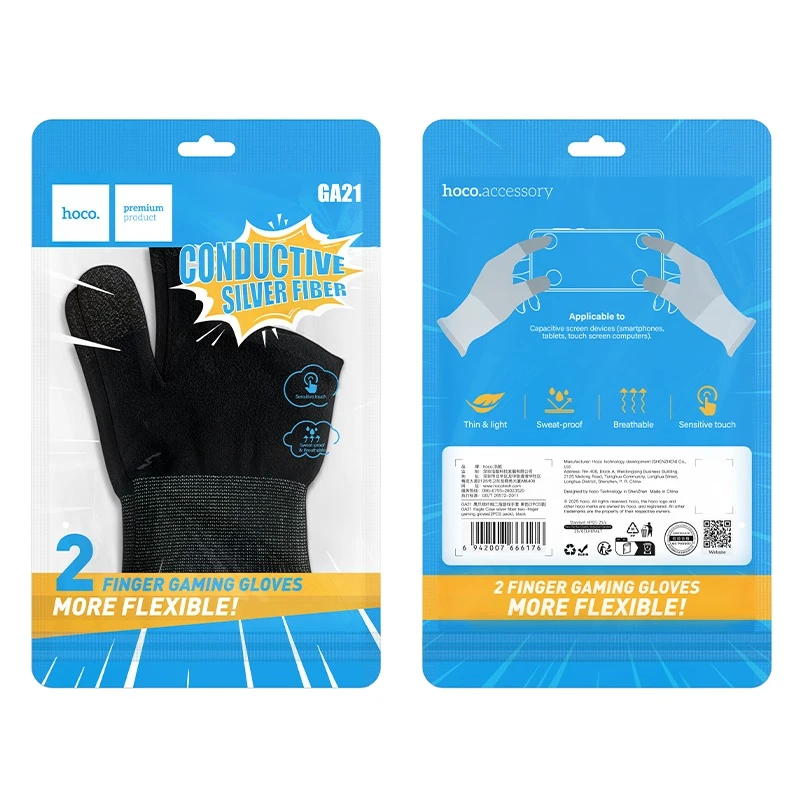 Игровые перчатки hoco ga21 eagle claw с двумя пальцами, серебристого цвета (комплект из 2 штук), черные. 2