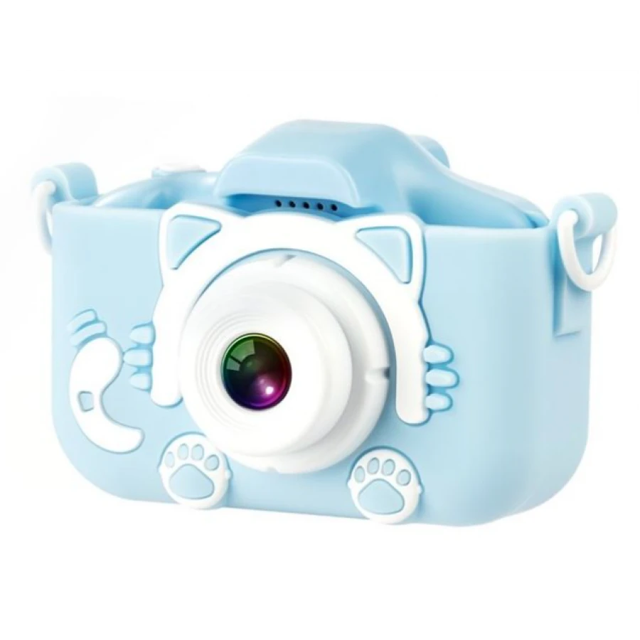 Cameră foto pentru copii xo xj01 cu obiectiv dublu și desene animate, cu carcasă din silicon, albastră 2