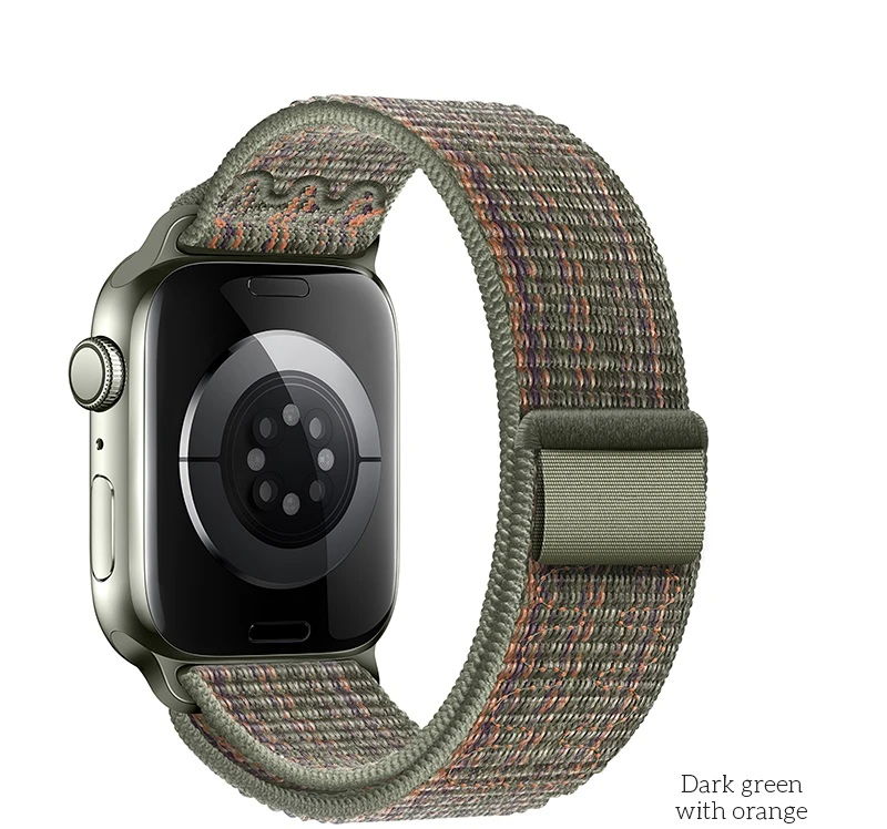 Curea din nailon hoco pentru iwatch wa25 seria originală (42/44/45/49 mm) verde închis cu portocaliu 2