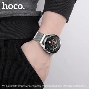 Ремешок для часов hoco wh02 simple beauty series, миланский, магнитный, из стальной полосы (22 мм), черный.