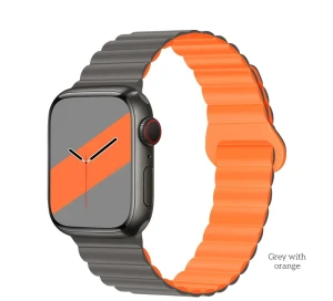 Гибкий силиконовый ремешок hoco wa22 для iwatch (42/44/45/49 мм), серый с оранжевыми элементами.