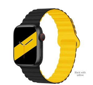 Гибкий силиконовый ремешок hoco wa22 для iwatch (42/44/45/49 мм), черный с желтыми элементами.