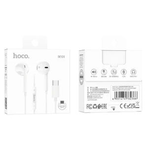 Căști digitale hoco m101 crystal joy cu fir, tip c, cu microfon, albe Thumbnail 2