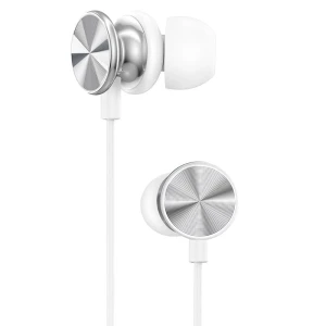 Универсальные наушники hoco m96 platinum с микрофоном, элегантный серебристый цвет.