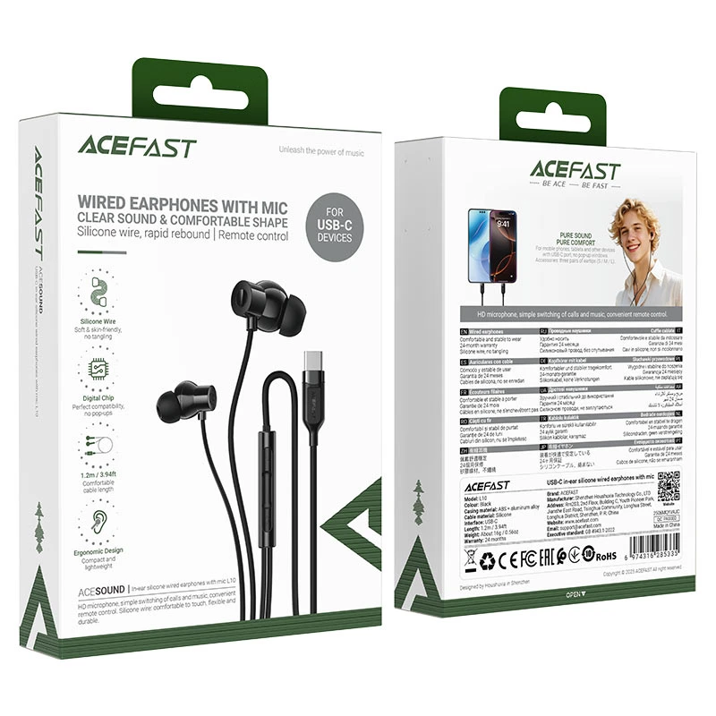 Căști intraauriculare acefast l10 usb-c cu fir din silicon și microfon, negre 2