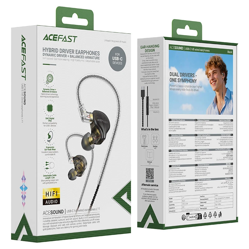 Căști cu fir acefast l11 usb-c hifi, negre 2