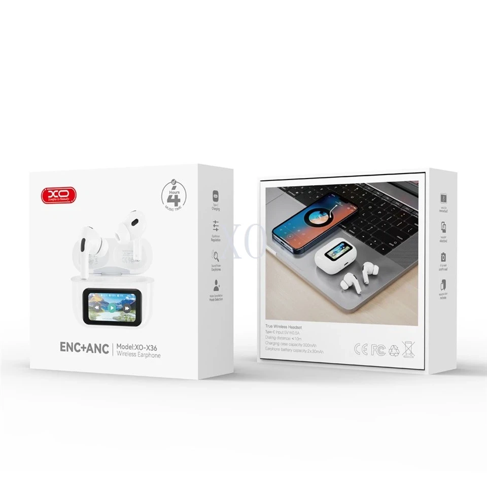 Беспроводные наушники xo x36 smart screen anc с активным шумоподавлением, белые. 4