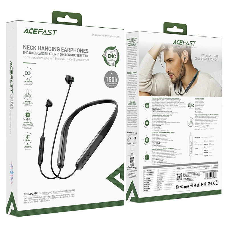 Căști wireless acefast n1, negre, pentru agățarea la gât 8