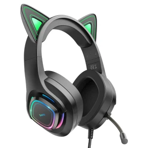 Căști de gaming hoco w107, drăguțe, cu urechi de pisică luminoase, pisică elf