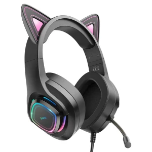 Căști de gaming hoco w107, drăguțe, cu urechi de pisică luminoase, tip pisică fantomă