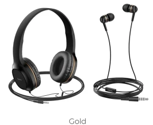 Căști hoco w24 enlighten cu set de microfon aurii