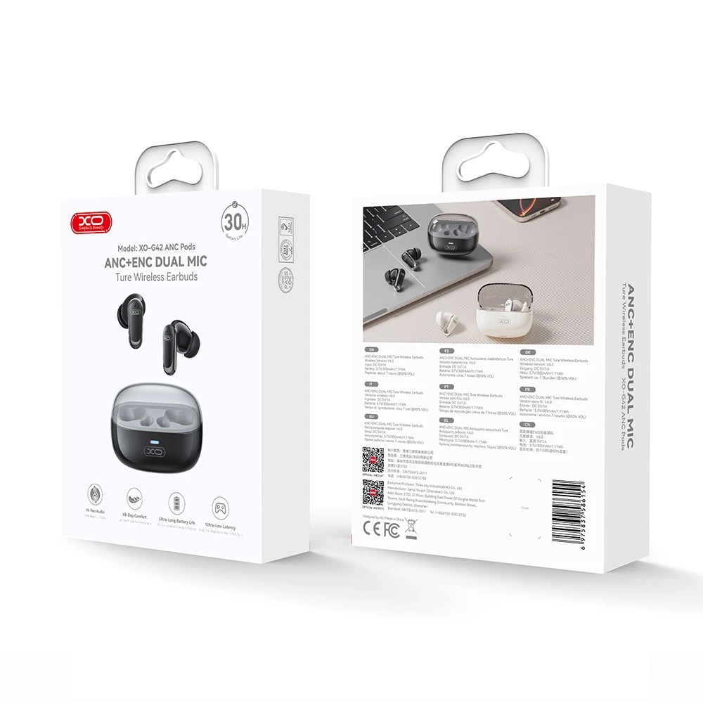 Căști intraauriculare xo g42 golden bud exquisite cu microfon dual, anc+enc, tws, negre 2