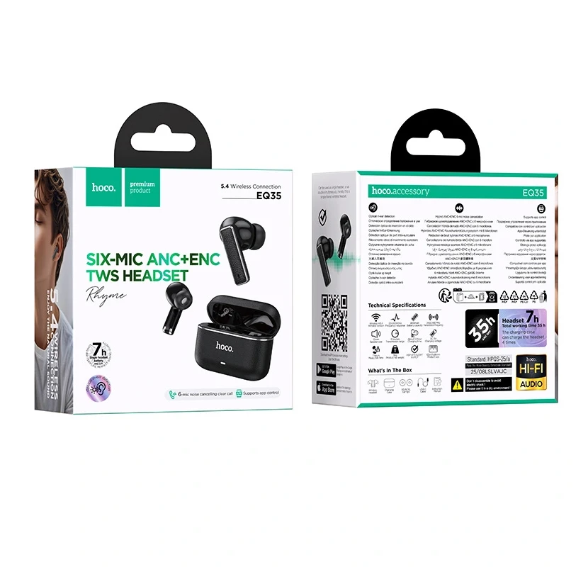 Căști hoco eq35 rhyme wireless anc+enc cu șase microfoane, reducere a zgomotului, bluetooth (aplicație), negre 3