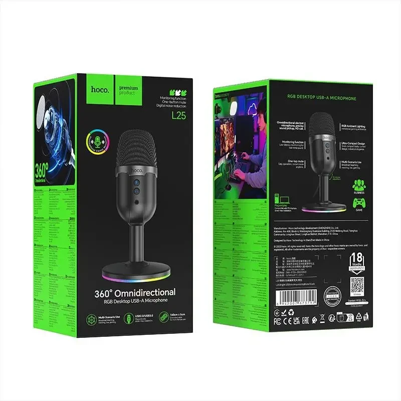 Настольный usb-микрофон hoco l25 bright, черный 2