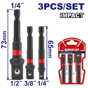 Adaptoare hex pt tubulare 1/4" 3/8" 1/2" l65mm set 3buc emtop