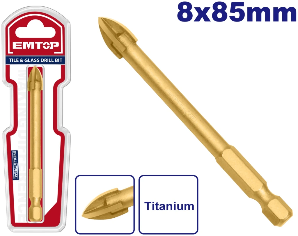 Burghiu pentru faianta si sticla, 8*85 mm, emtop 2