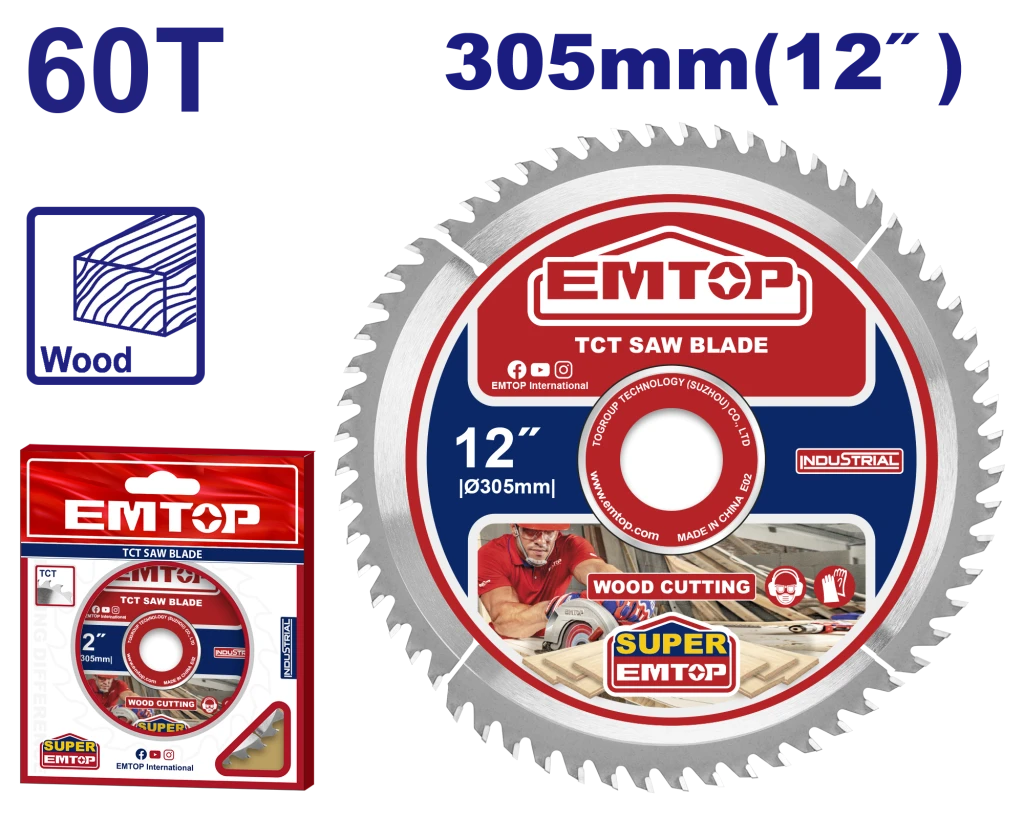 Disc fierestrau circular tct, pentru lemn, 60 t, 305 mm, emtop 2