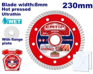 Disc turbo diamant, taiere umeda, 8 mm, 230 *22.2 mm emtop