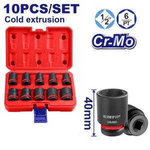 Набор ударных торцевых ключей 1/2", 40 мм, 10 шт, emtop