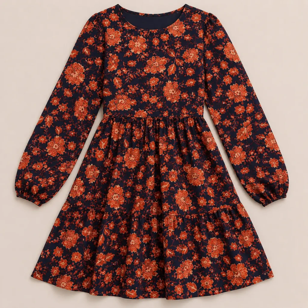 Rochie dame ex-3 – model cu flori portocalii, mărimea 14 3