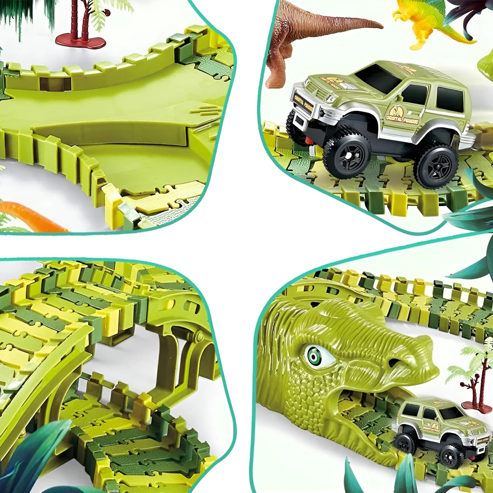 Dinosaur flexible track toy set with electric car (xc256a) 3