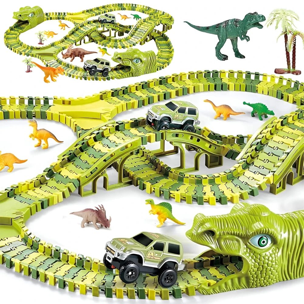 Dinosaur flexible track toy set with electric car (xc256a) 2