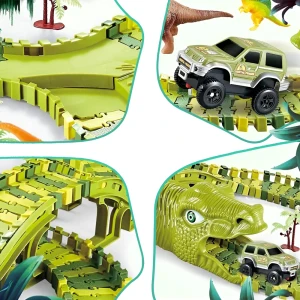 Dinosaur flexible track toy set with electric car (xc256a) Thumbnail 3