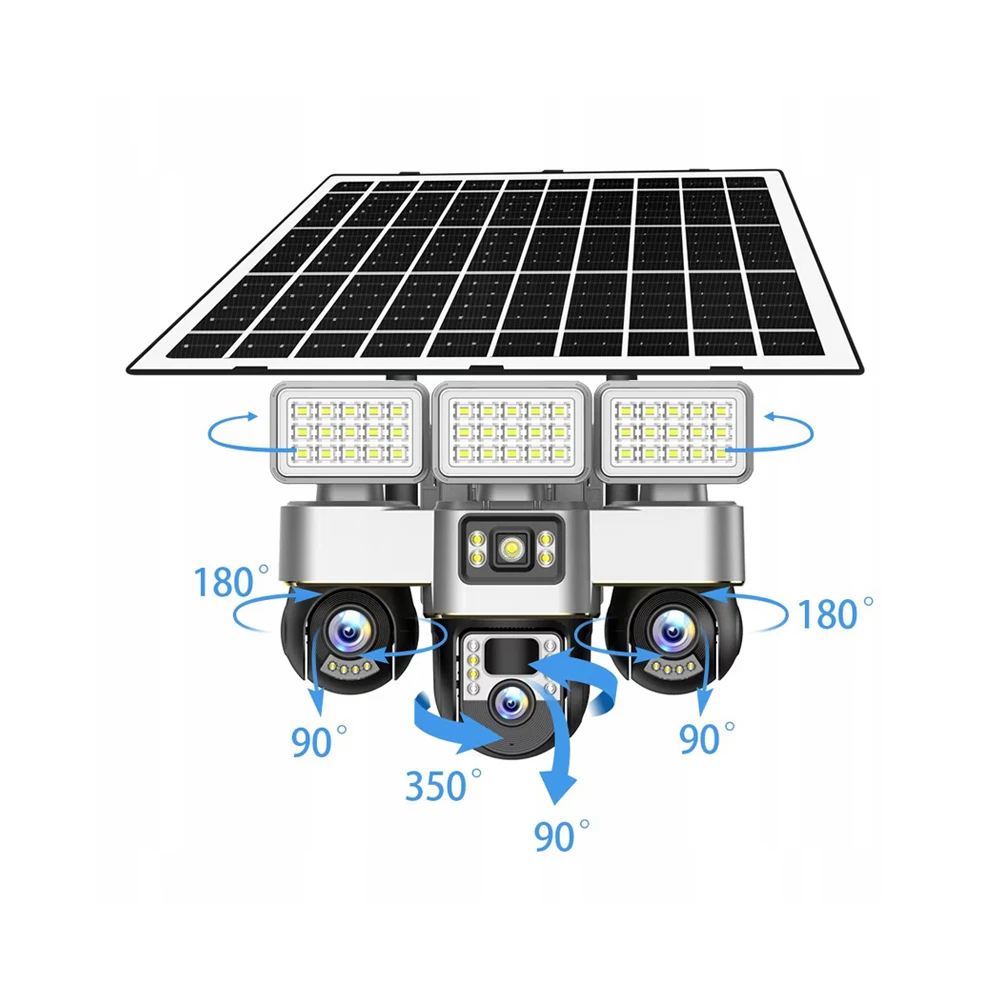 Outdoor 4g triple security camera with solar panel 2