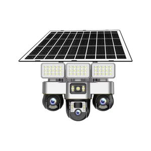 Outdoor 4g triple security camera with solar panel