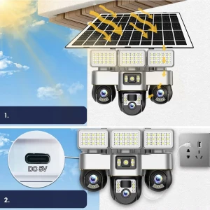Outdoor 4g triple security camera with solar panel Thumbnail 3