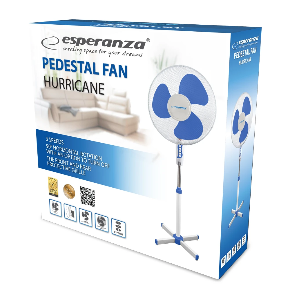 Cooling fan esperanza hurricane ehf001wb white/blue, 40cm, 50w, speed levels 3, cable length: 1,5m 2