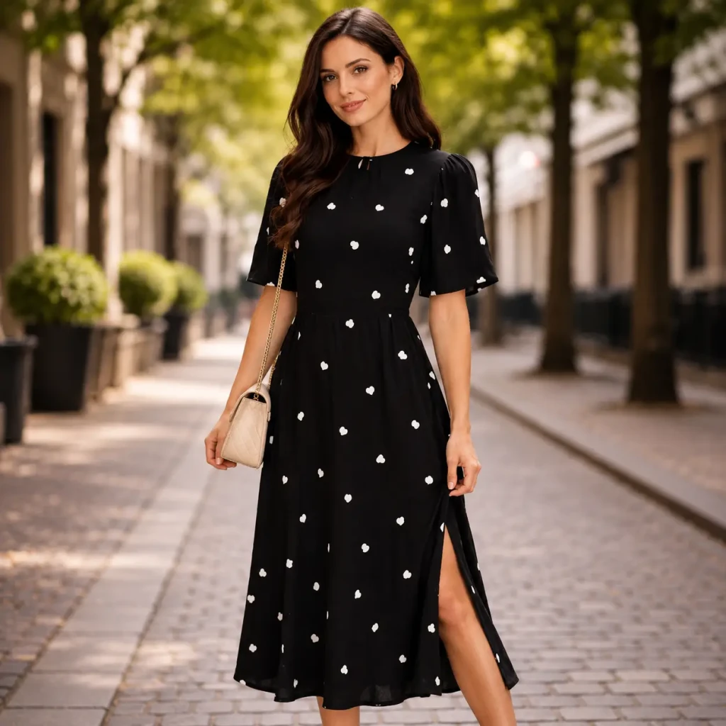 Rochie dame cu slit lateral, negru, mărimea 12 2