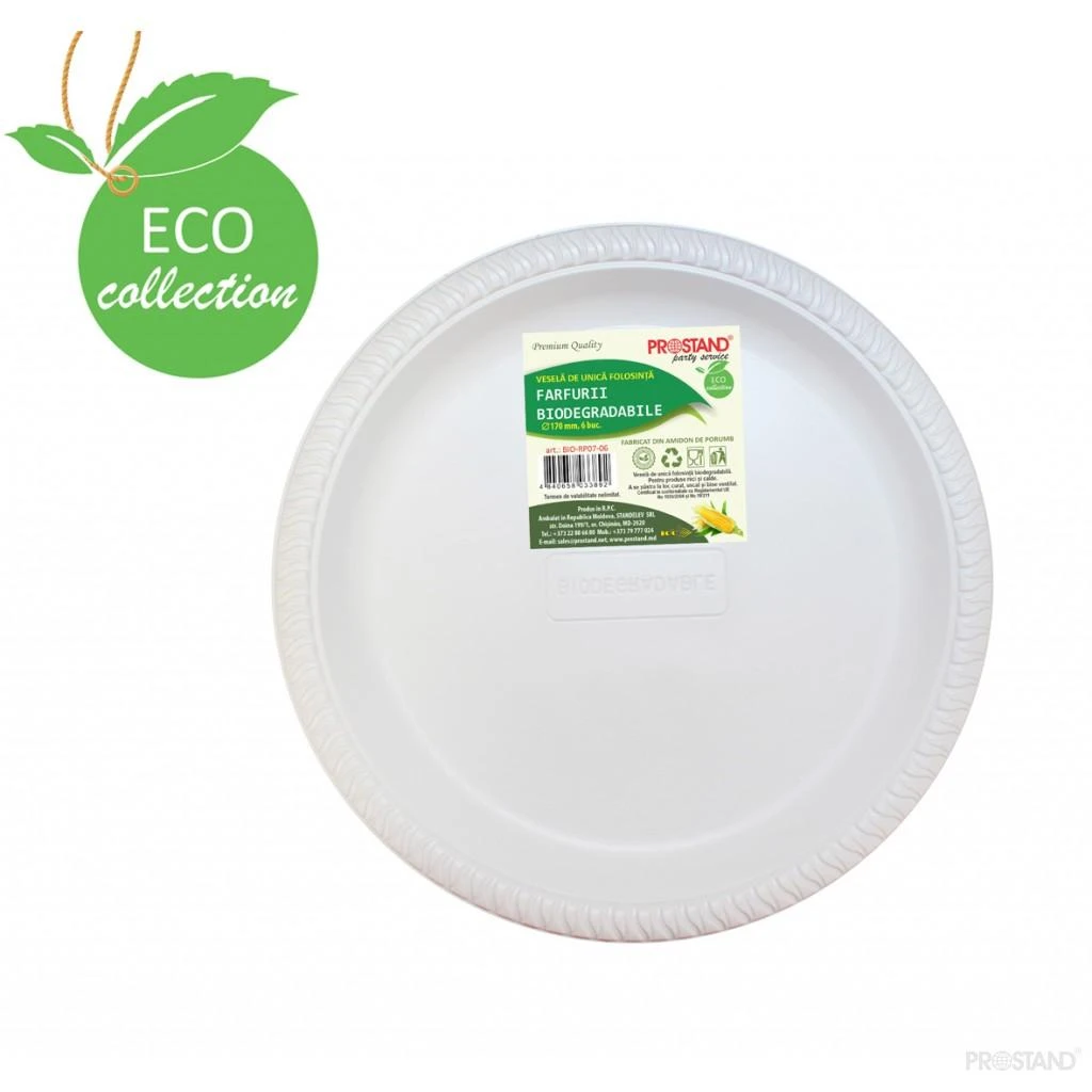 Тарелка bio из кукурузного крахмала плоская 170мм 6шт bio-rp07-06 2