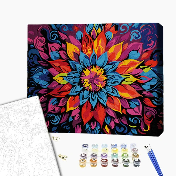 Pictură pe numere 30*40 сm (pânză neagră/fără cutie) – mandala florală 2