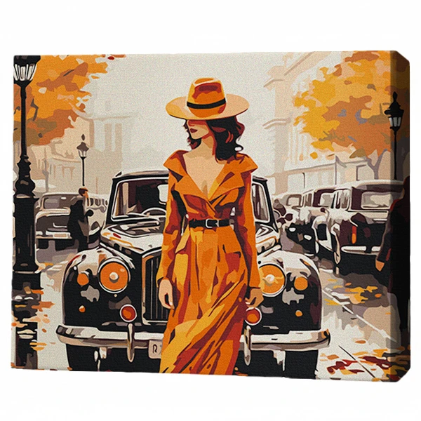 Pictură pe numere 40х50 cm (fără cutie) – doamnă în portocaliu 2